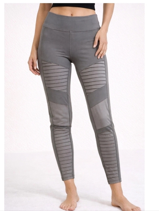ALO Yoga Pants - Alo Yoga Low Waist Moto Ribbed Mesh Panel Leggings Gray Size XS